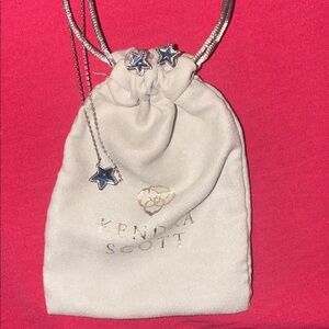 Silver and navy cats eye Star Pendant Necklace